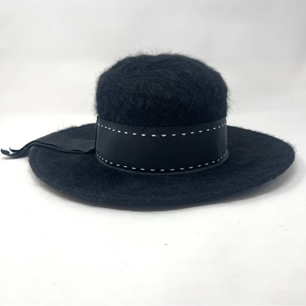 Vintage Mahara Mohair & Wool Wide Brim Hat‎ – Union Made – Black Statement Hat - Picture 6 of 10